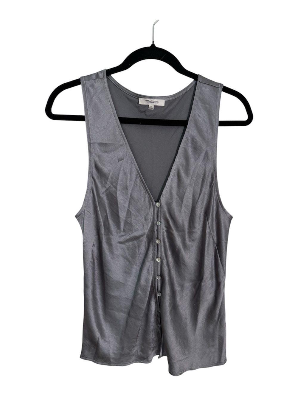 Madewell Silver Satin V-Neck Button-Front Camisole